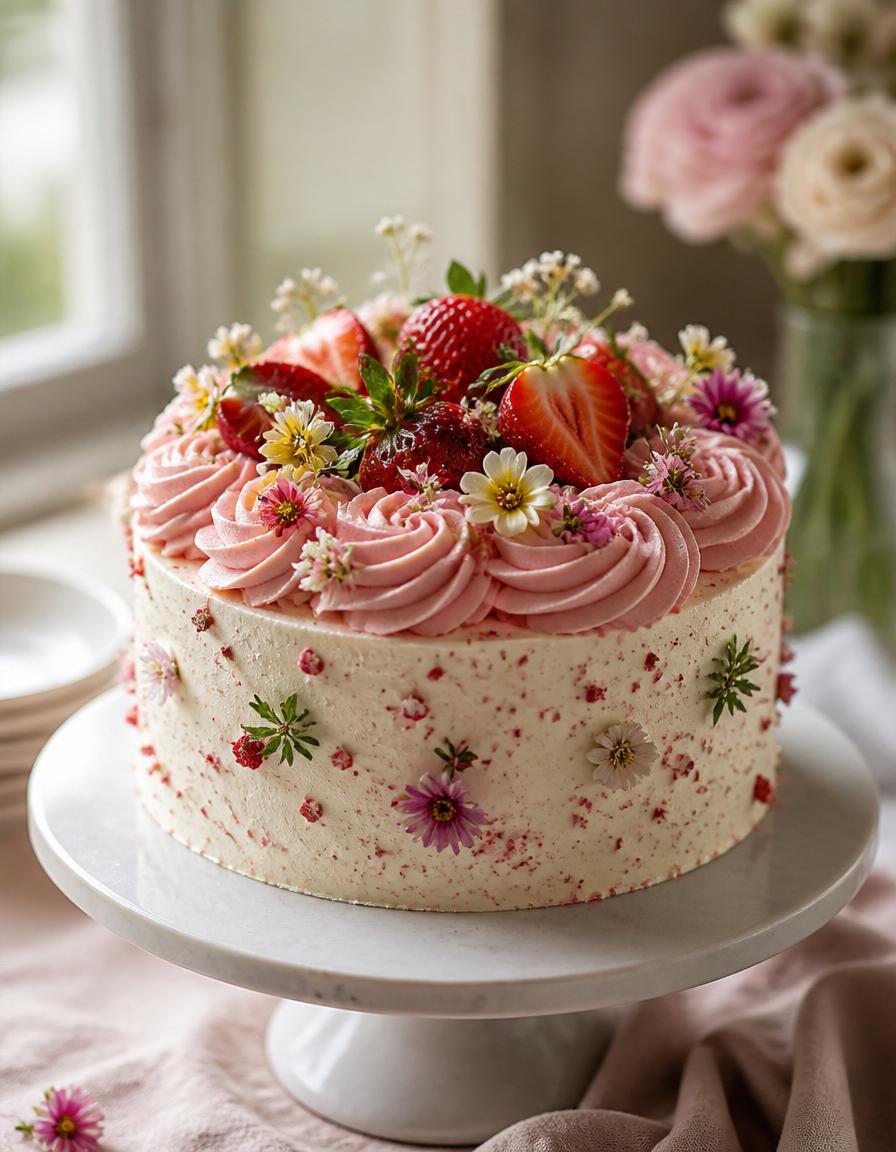 Tarta artesanal en Sitges con frutos rojos y flores